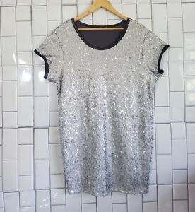 VICTORIA’S SECRET  Gray Sequin Mini Dress with Black Faux Leather Trim